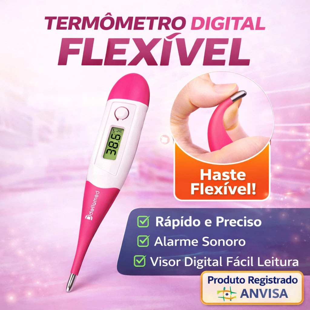 Termômetro Digital Flexível Dellamed Alta Precisão Rápido e Seguro ANVISA ROSA