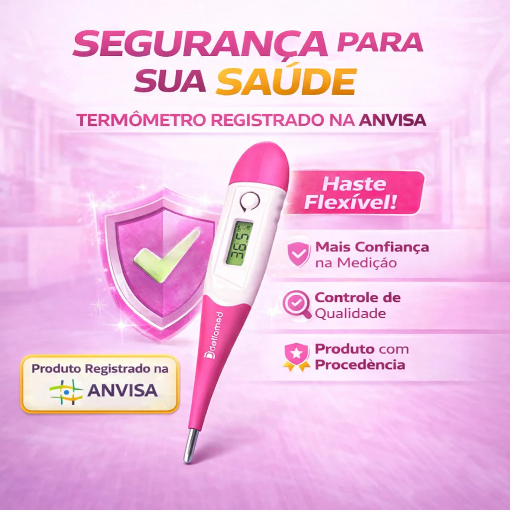 Termômetro Digital Flexível Dellamed Alta Precisão Rápido e Seguro ANVISA ROSA