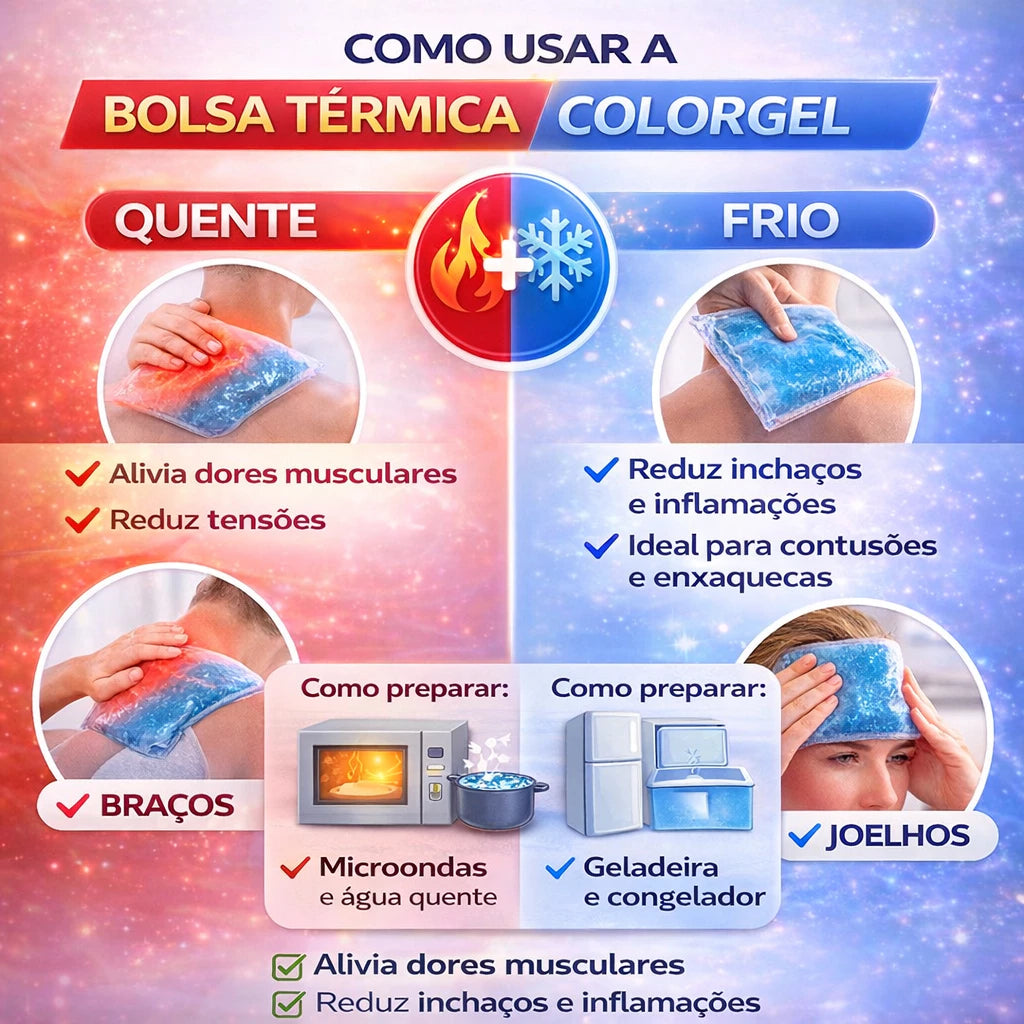 Bolsa Gel termica quente e frio para lesao colica dores musculares colorgel flexivel