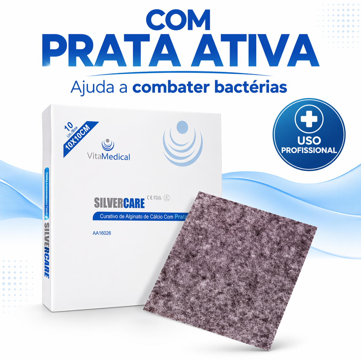 CURATIVO ALGINATO CALCIO PRATA AG 10,0 x 10,0 cm VITAMEDICAL