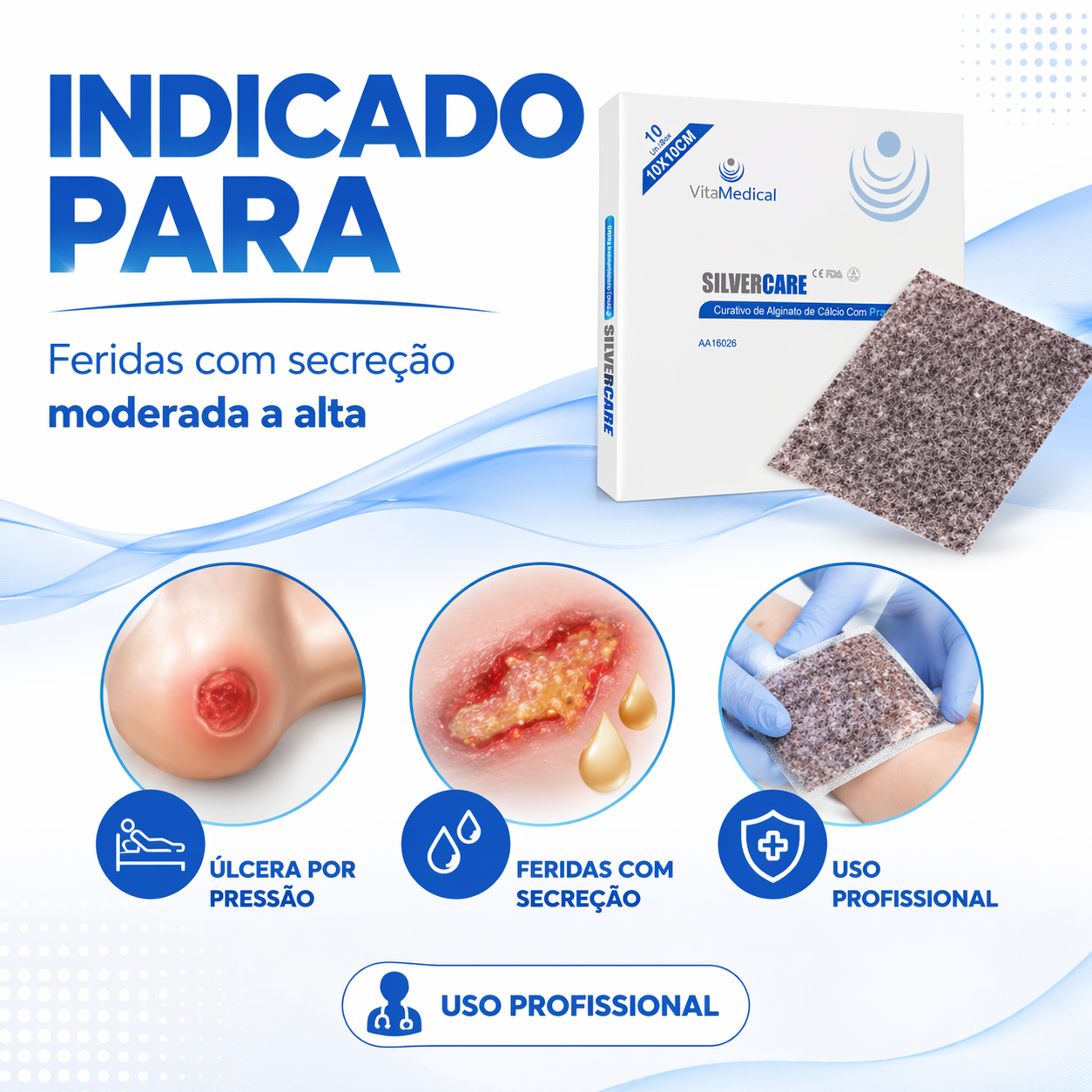 CURATIVO ALGINATO CALCIO PRATA AG 10,0 x 10,0 cm VITAMEDICAL