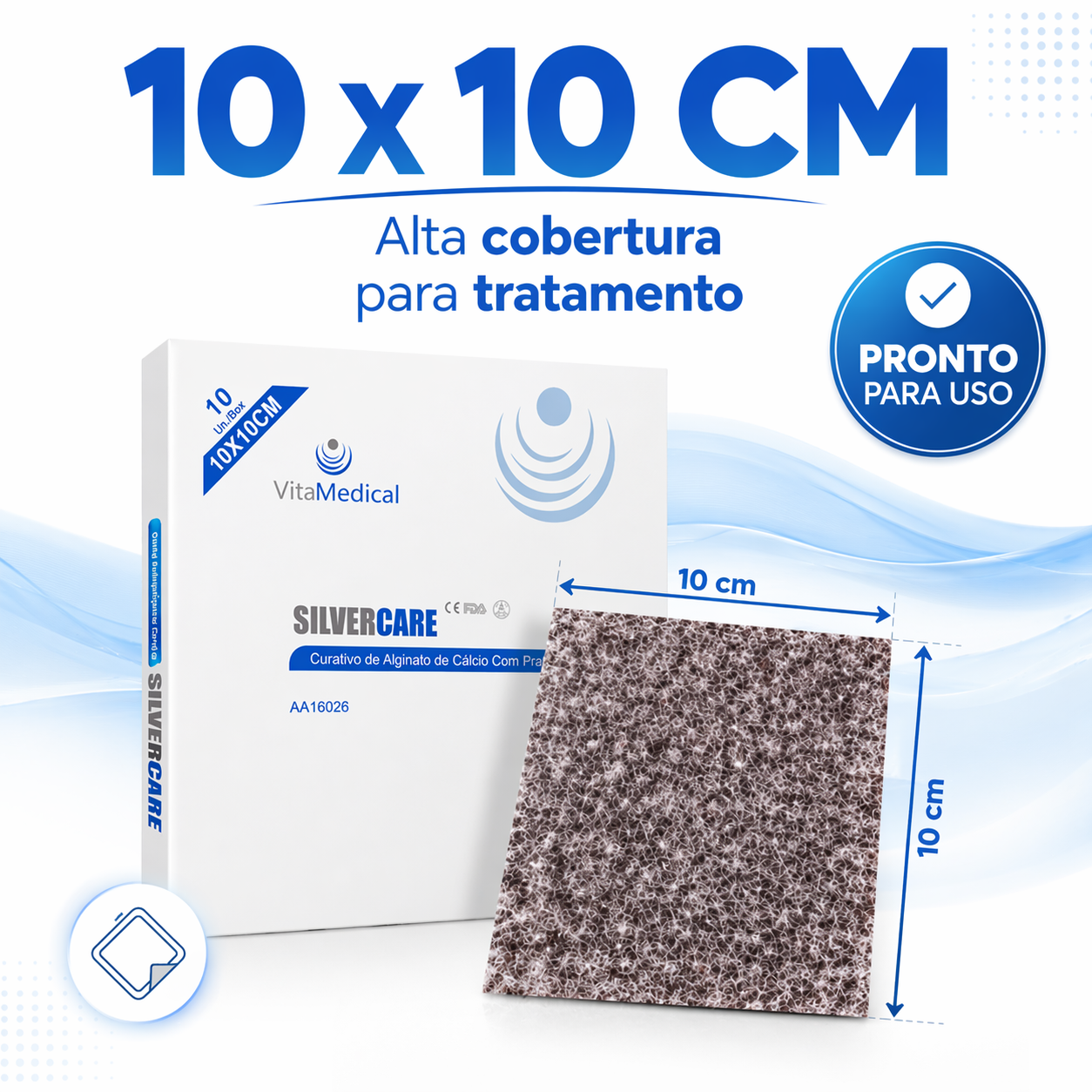CURATIVO ALGINATO CALCIO PRATA AG 10,0 x 10,0 cm VITAMEDICAL