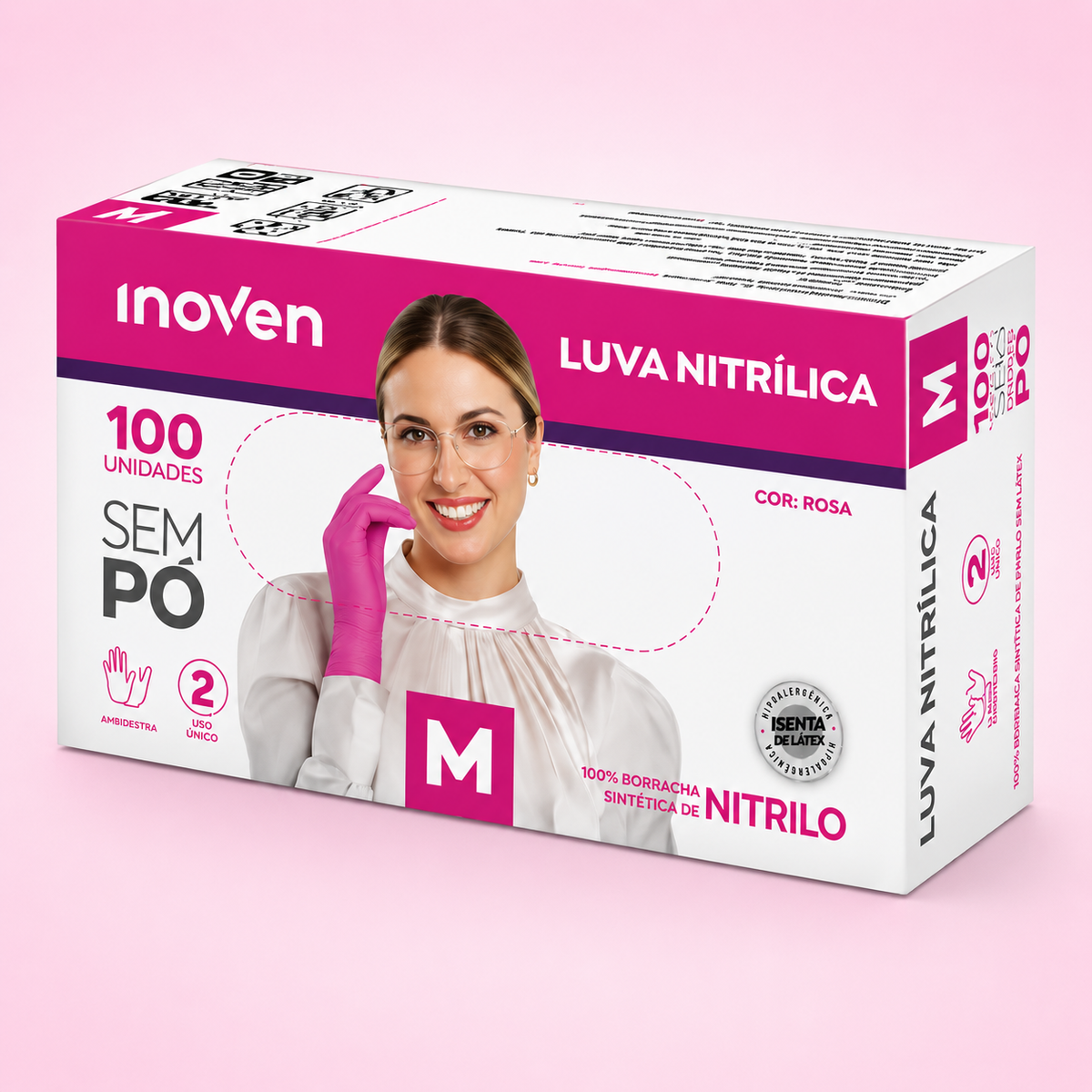 LUVA NITRILICA ROSA - M - CX