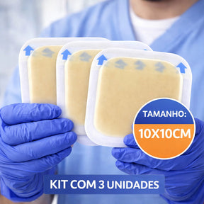 CURATIVO HIDROCOLOIDE PROTEÇÃO FERIDAS EVITA ESCARAS TAMANHO 10X10CM KIT 3 PLACAS