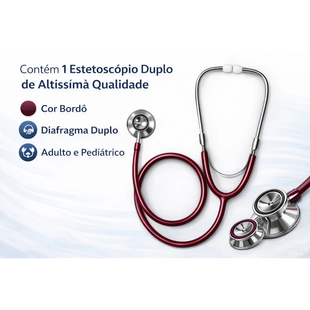 Estetoscópio Duplo Adulto e Pediatrico cor Bordo Enfermagem Estudantes Saude com protetor anti-frio