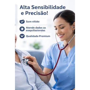 Estetoscópio Duplo Adulto e Pediatrico cor Bordo Enfermagem Estudantes Saude com protetor anti-frio