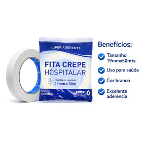 Fita crepe hospitalar branco para fixar curativos premium saude