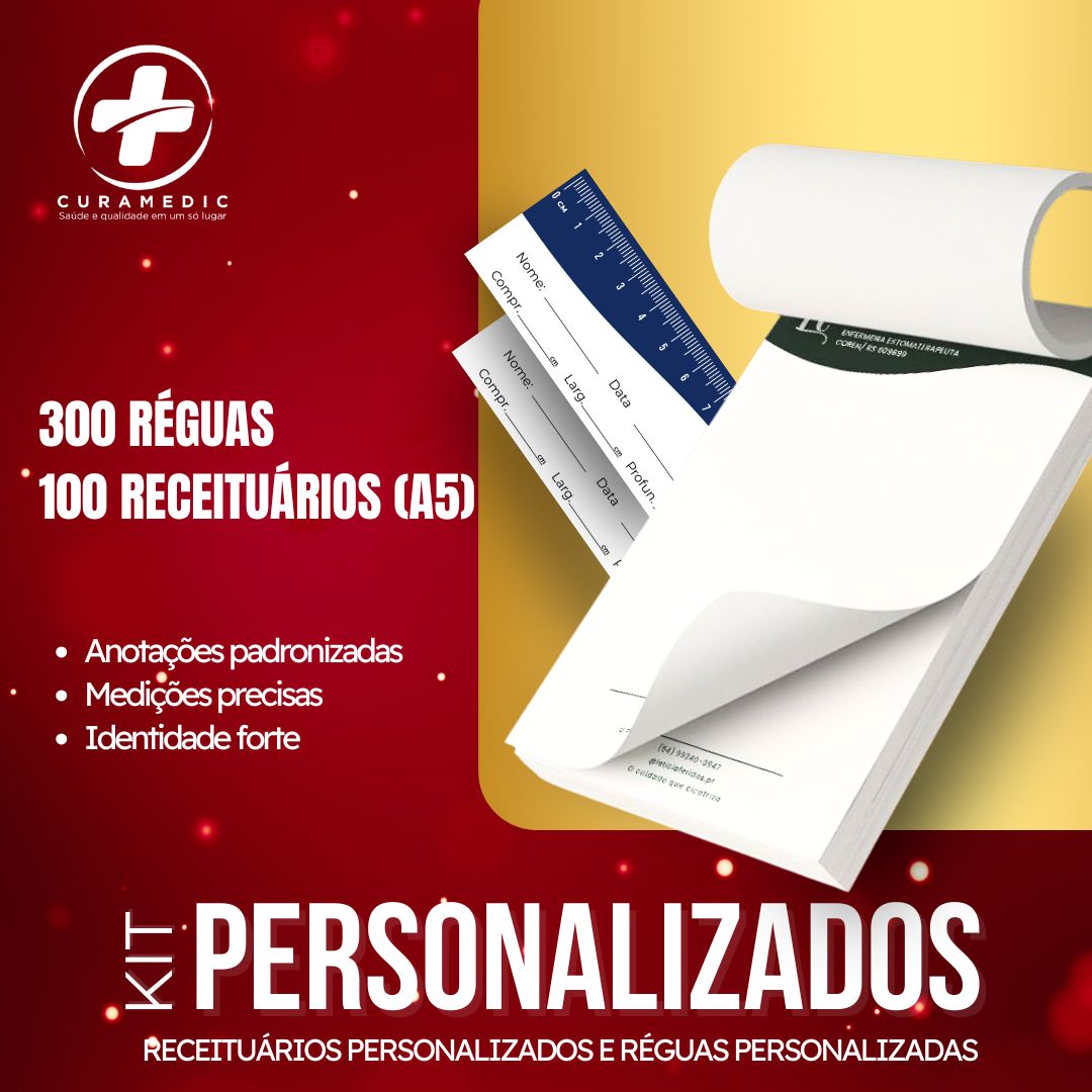 KIT 2 - REGUA 300 UNIDADE + RECEITUARIO A5 100 FOLHAS