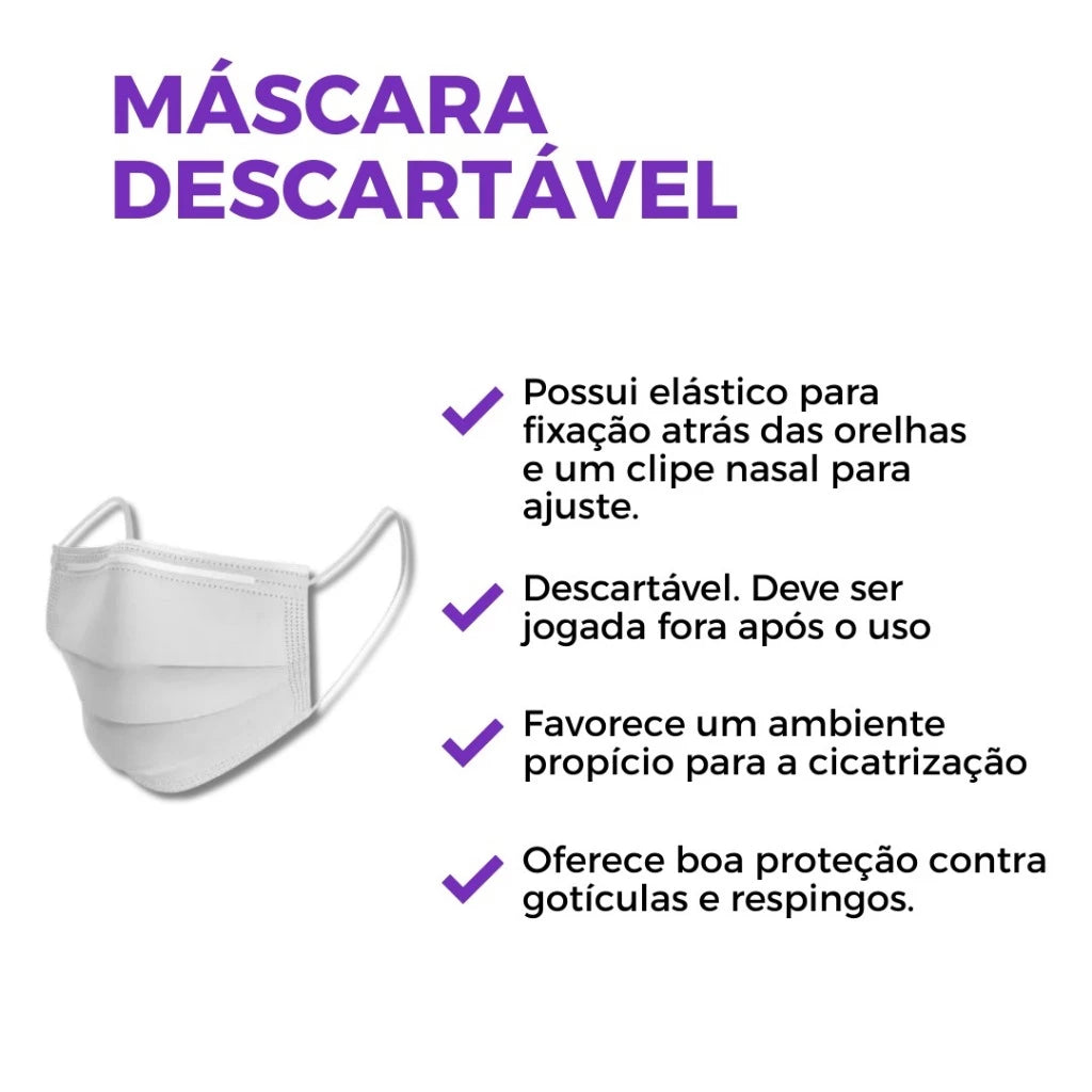 Máscara cirúrgica descartável tripla camada com elástico branca alta qualidade 50unid