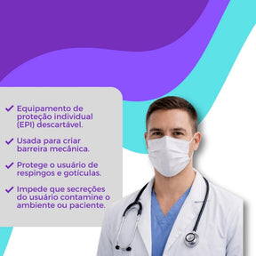 Máscara cirúrgica descartável tripla camada com elástico branca alta qualidade 50unid