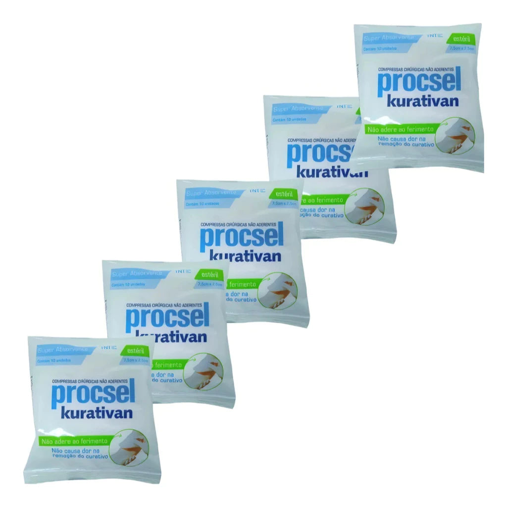 Kit 5 Pct Com 10un. Compressa Gaze 7,5x7,5 cm Não Aderente Estéril Tnt