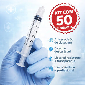 Seringa 3ml Luer Lock Estéril Sem Agulha Caixa C/ 50 Unidades Descartável Registro ANVISA