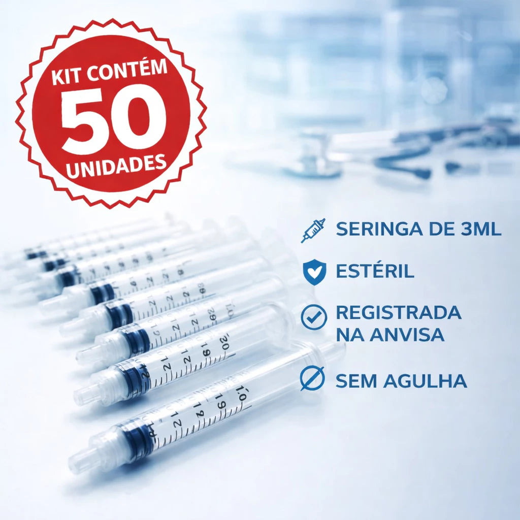 Seringa 3ml Luer Lock Estéril Sem Agulha Caixa C/ 50 Unidades Descartável Registro ANVISA
