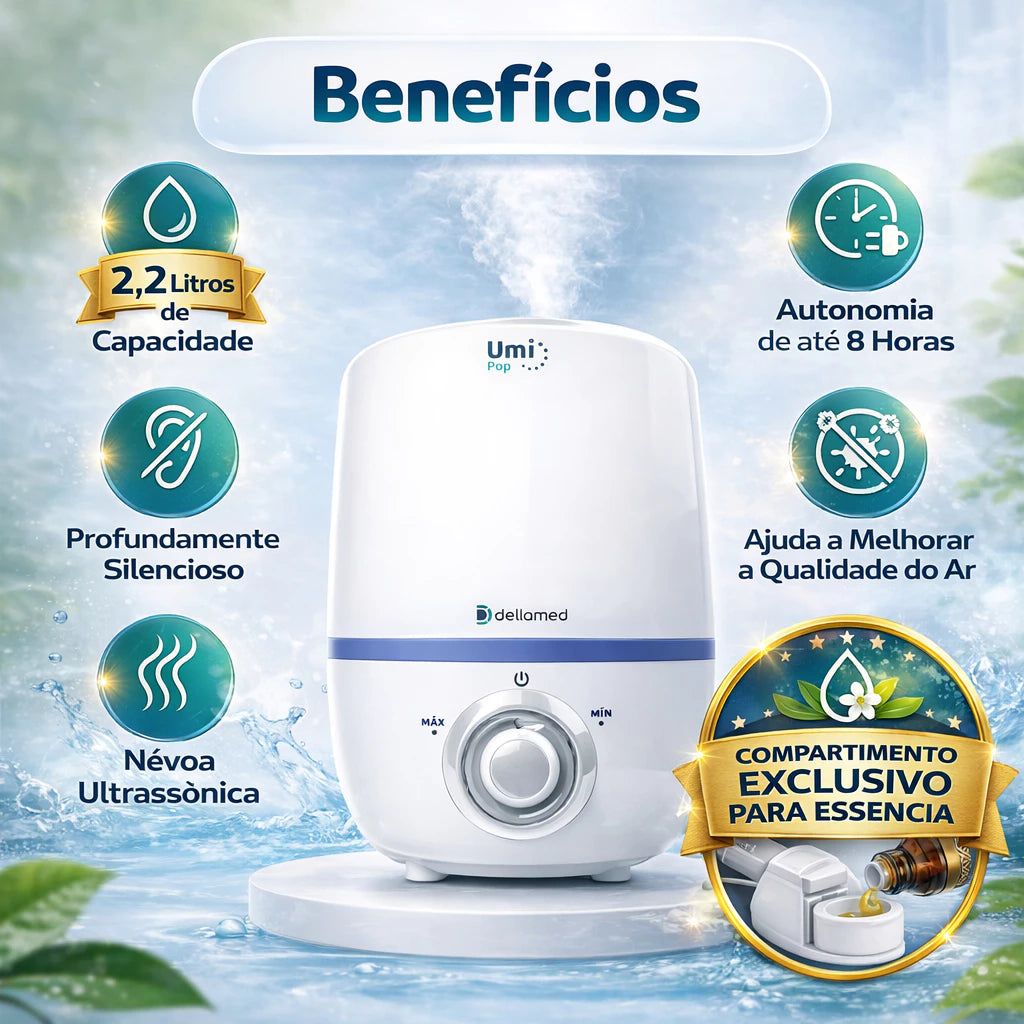 Umidificador de Ar Dellamed Umi Star Bivolt 110/220V Silencioso Grande Capacidade com Compartimento para Essências Aroma