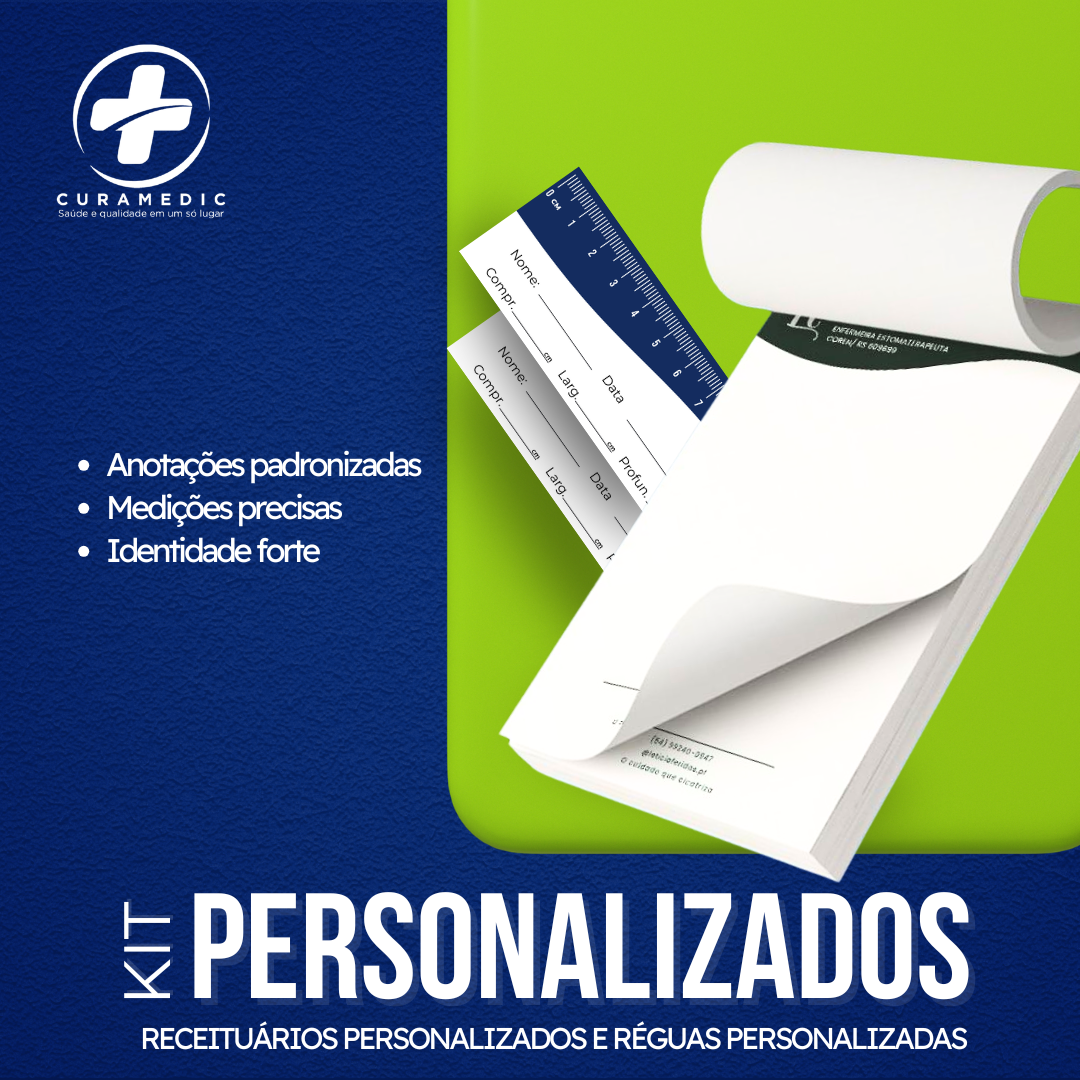 KIT 2 - REGUA 300 UNIDADE + RECEITUARIO A5 100 FOLHAS